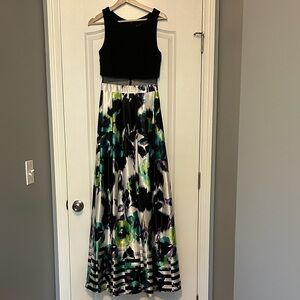 Betsy & Adam Black and Floral Gown with Pockets
